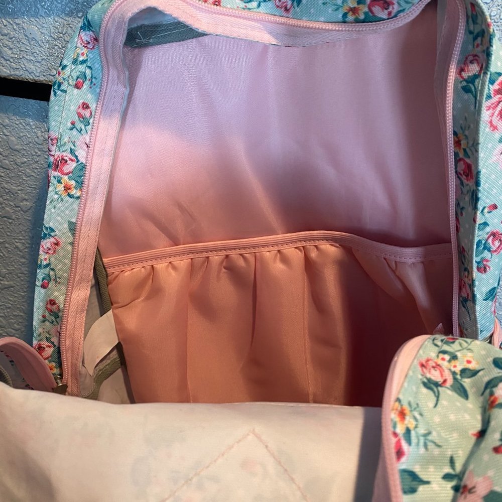 Light Blue Floral Pink Roses Backpack - Picture 6 of 8